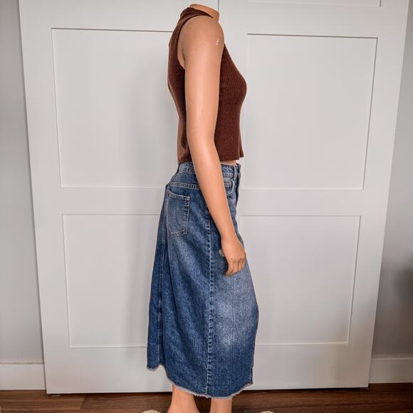 NWT-Miami of Francesca’s-Roberta Dark Wash Denim Midi Skirt w/ Front Slit-XSmall - Picture 6 of 11